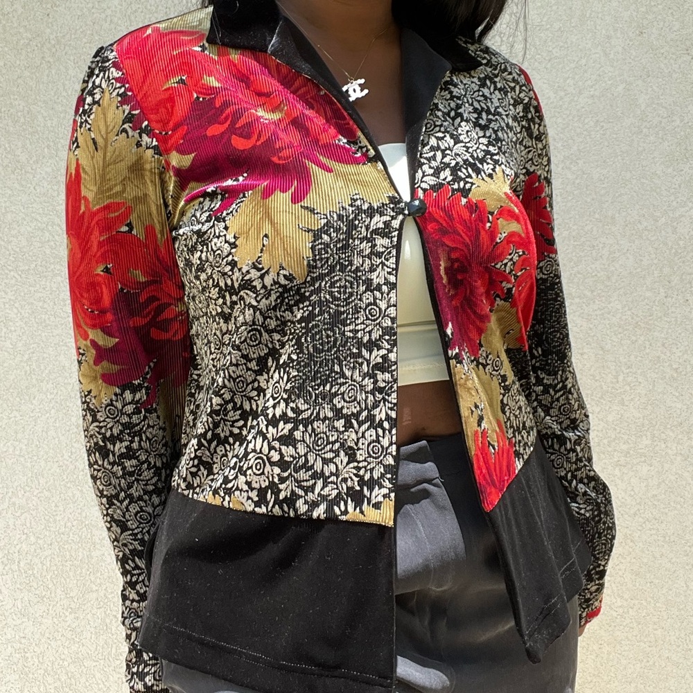 Vintage Cold Water Creek Velvet Floral Cardigan ( Size S)
